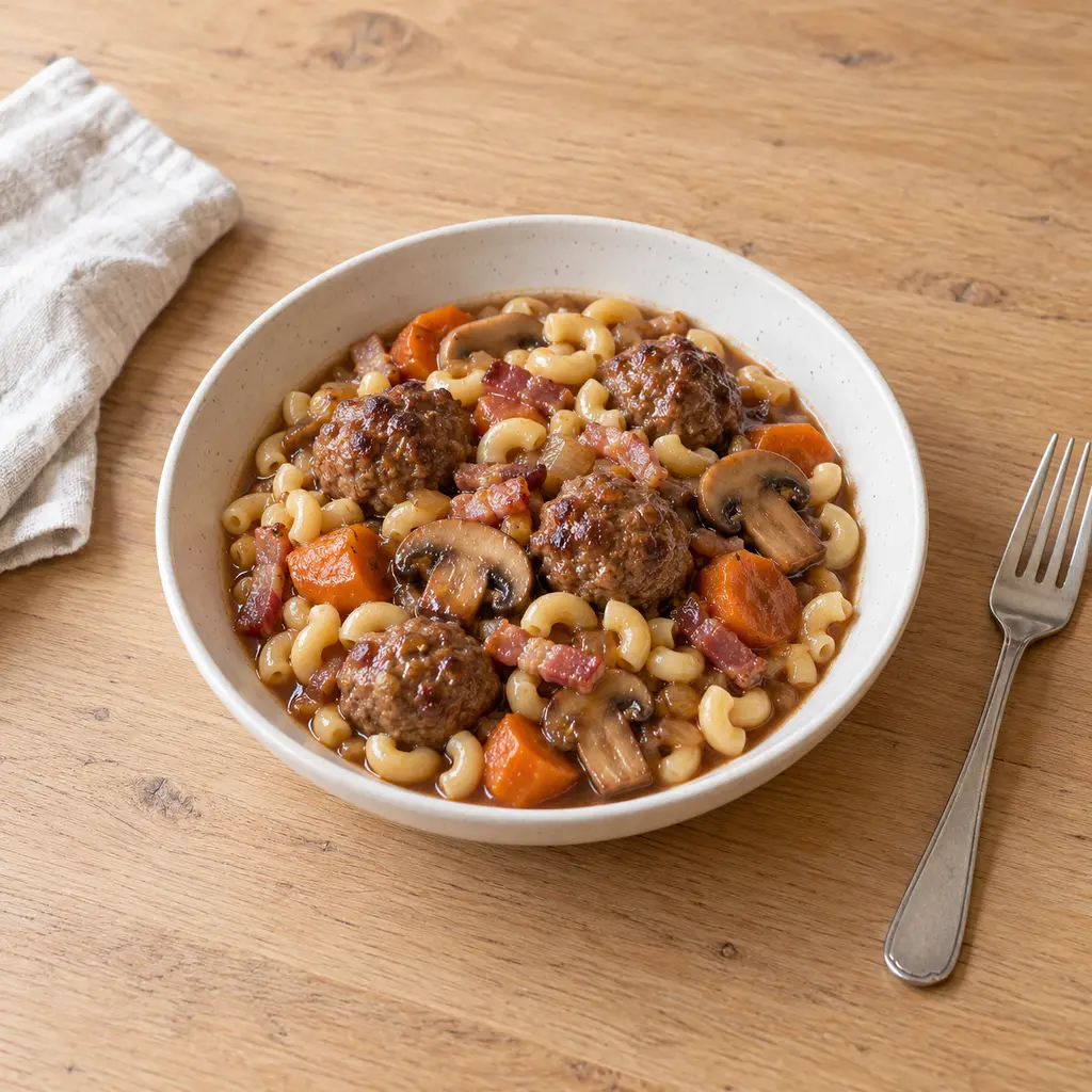 Boulettes façon bourguignon et coquillettes