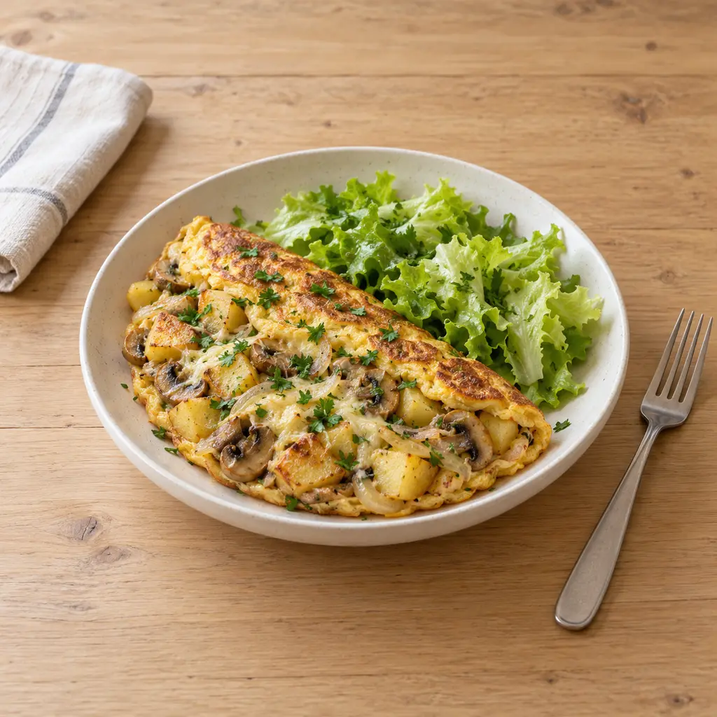Omelette paysanne pommes de terre et champignons