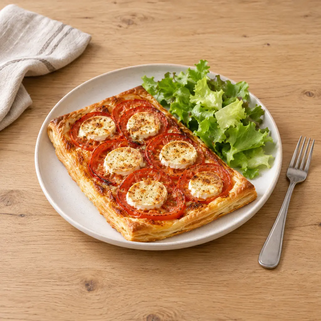 Tarte fine tomates, moutarde et chèvre