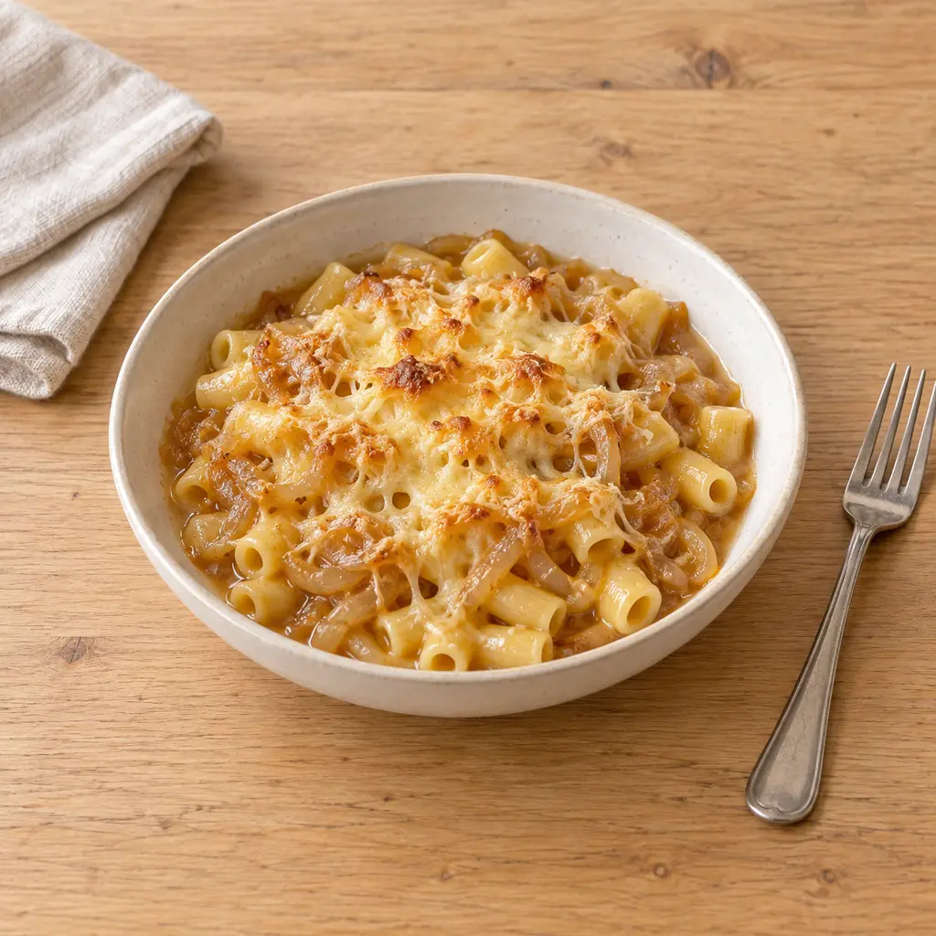 Pâtes soupe à l'oignon gratinées