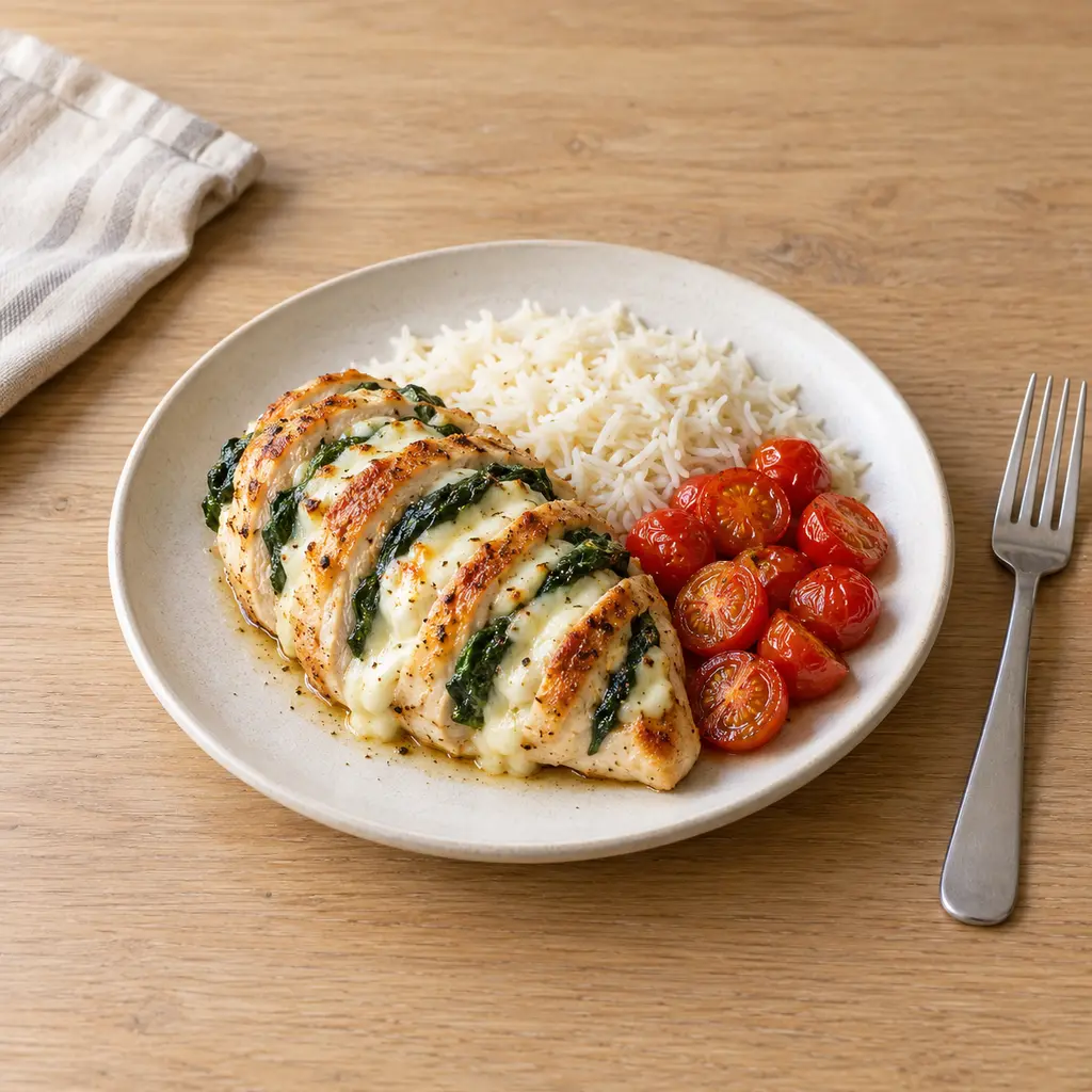 Poulet farci chèvre-épinards en accordéon