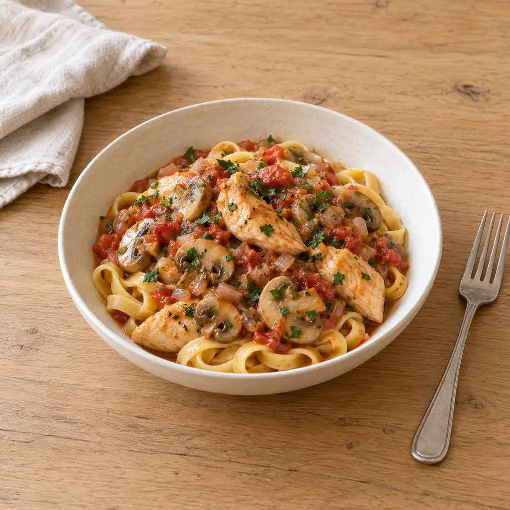 Poulet chasseur express et tagliatelles