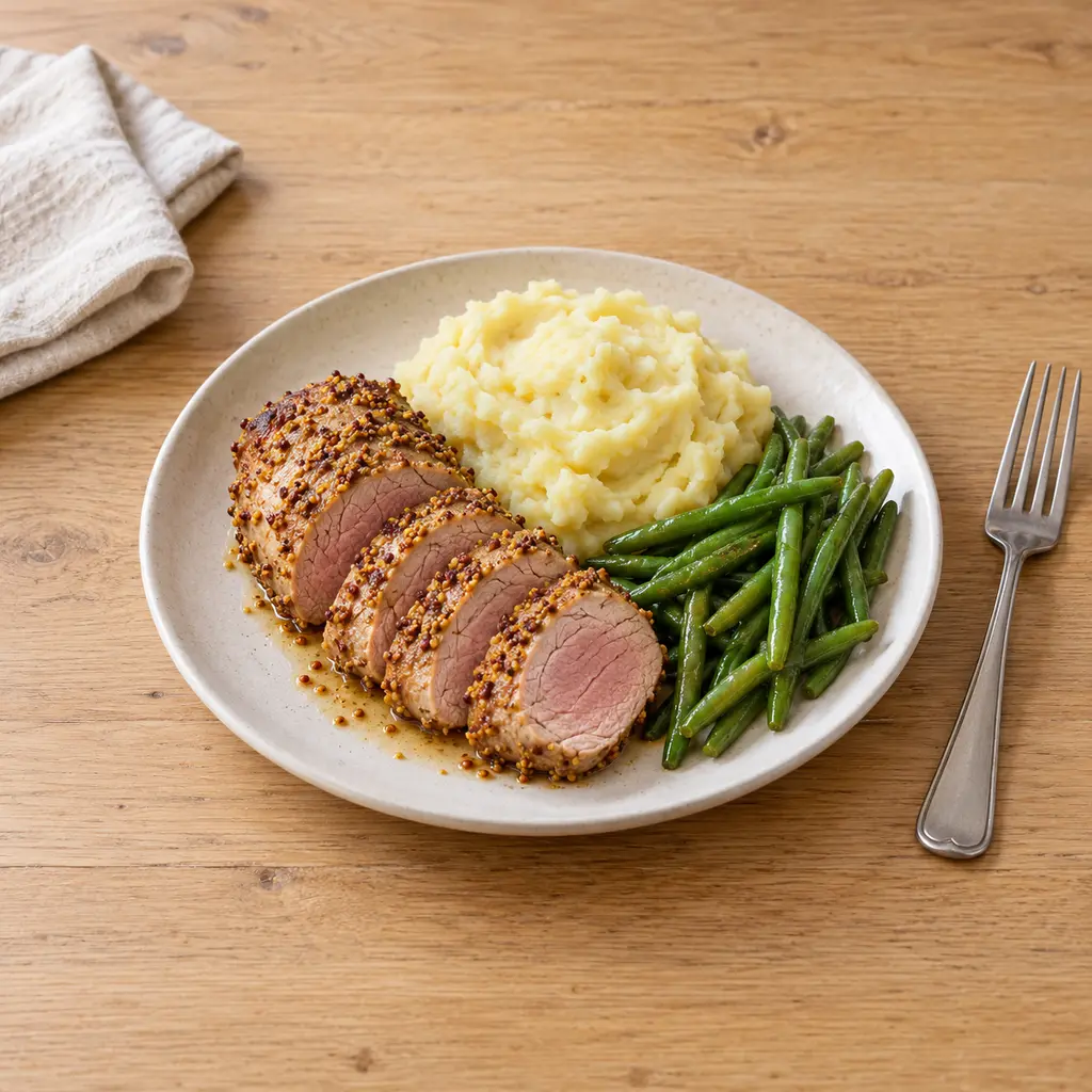 Filet mignon en croûte de moutarde, purée maison