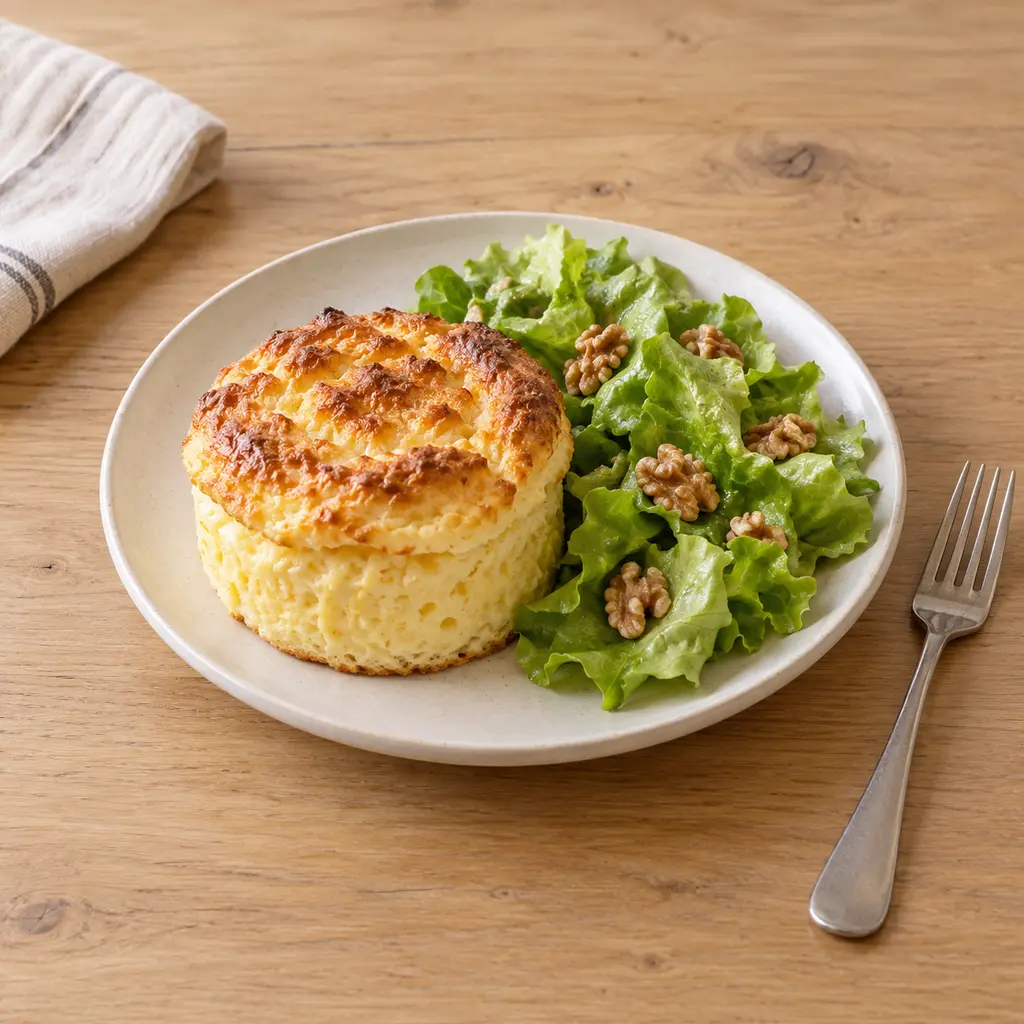 Soufflé au comté et salade aux noix