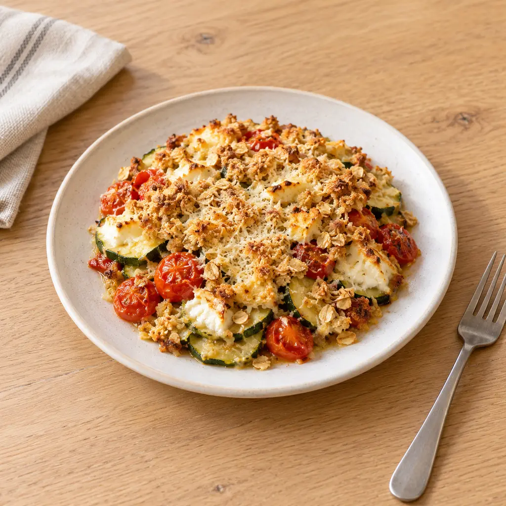 Crumble salé courgettes-chèvre aux flocons d'avoine