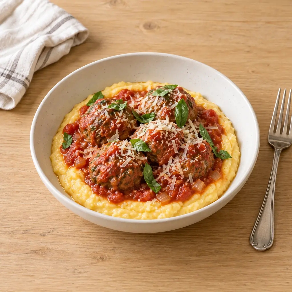 Boulettes sauce tomate et polenta crémeuse