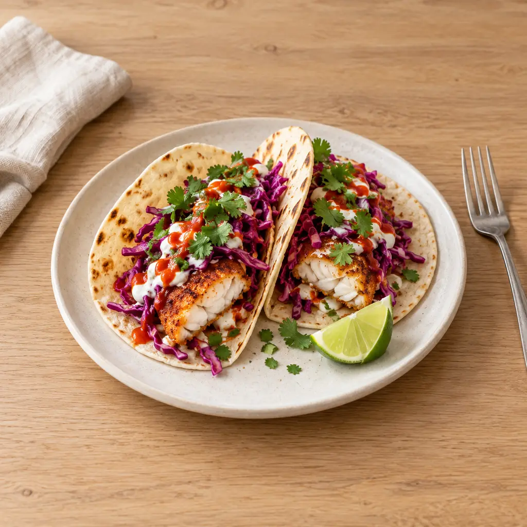 Tacos de poisson croustillant et chou mariné