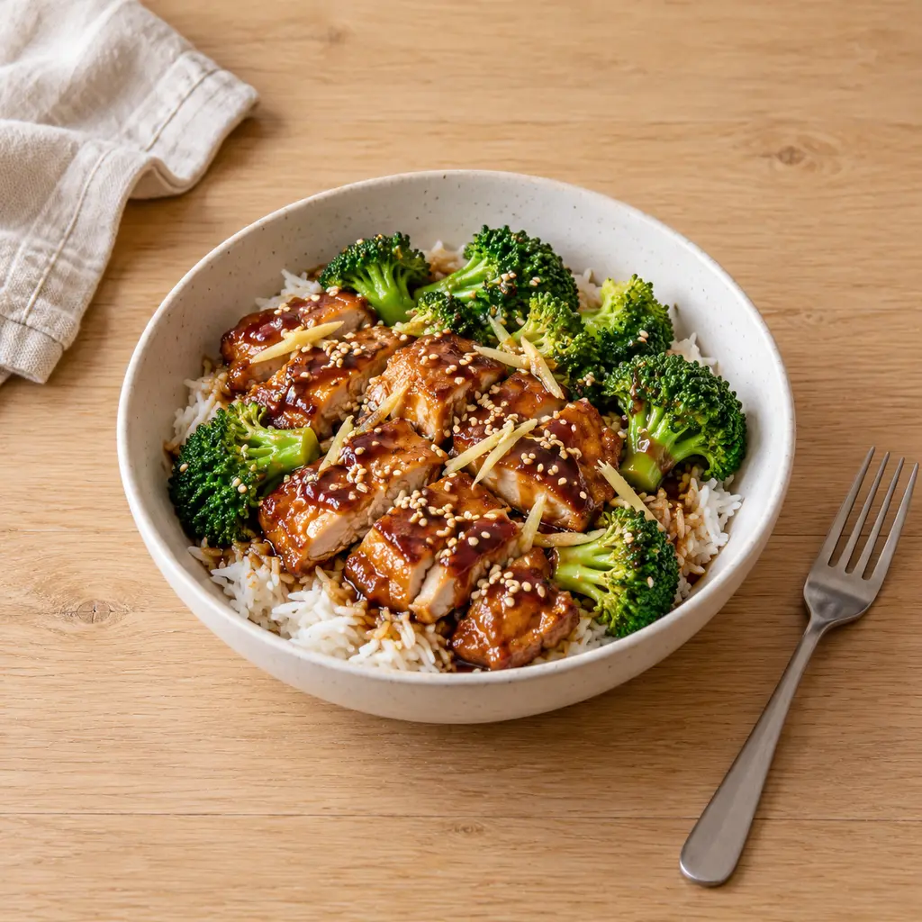 Poulet teriyaki, riz et brocoli