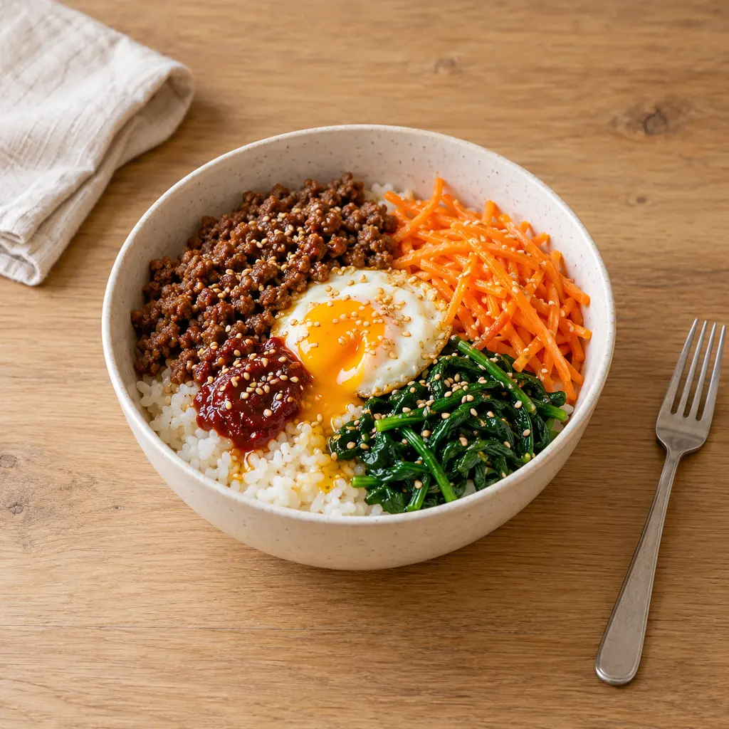 Bibimbap au boeuf haché et gochujang