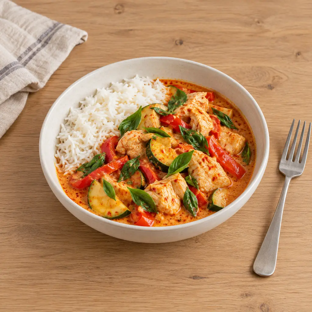 Curry rouge thaï au poulet et courgettes