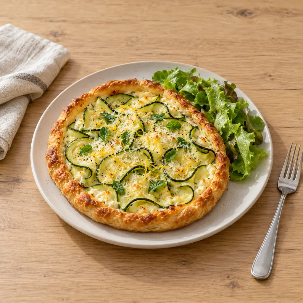 Tarte fine courgettes, ricotta et zeste de citron