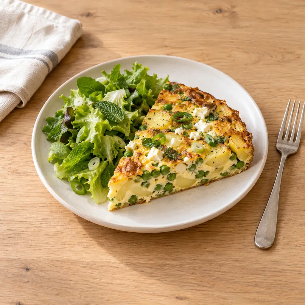 Frittata au four petits pois, feta et pommes de terre