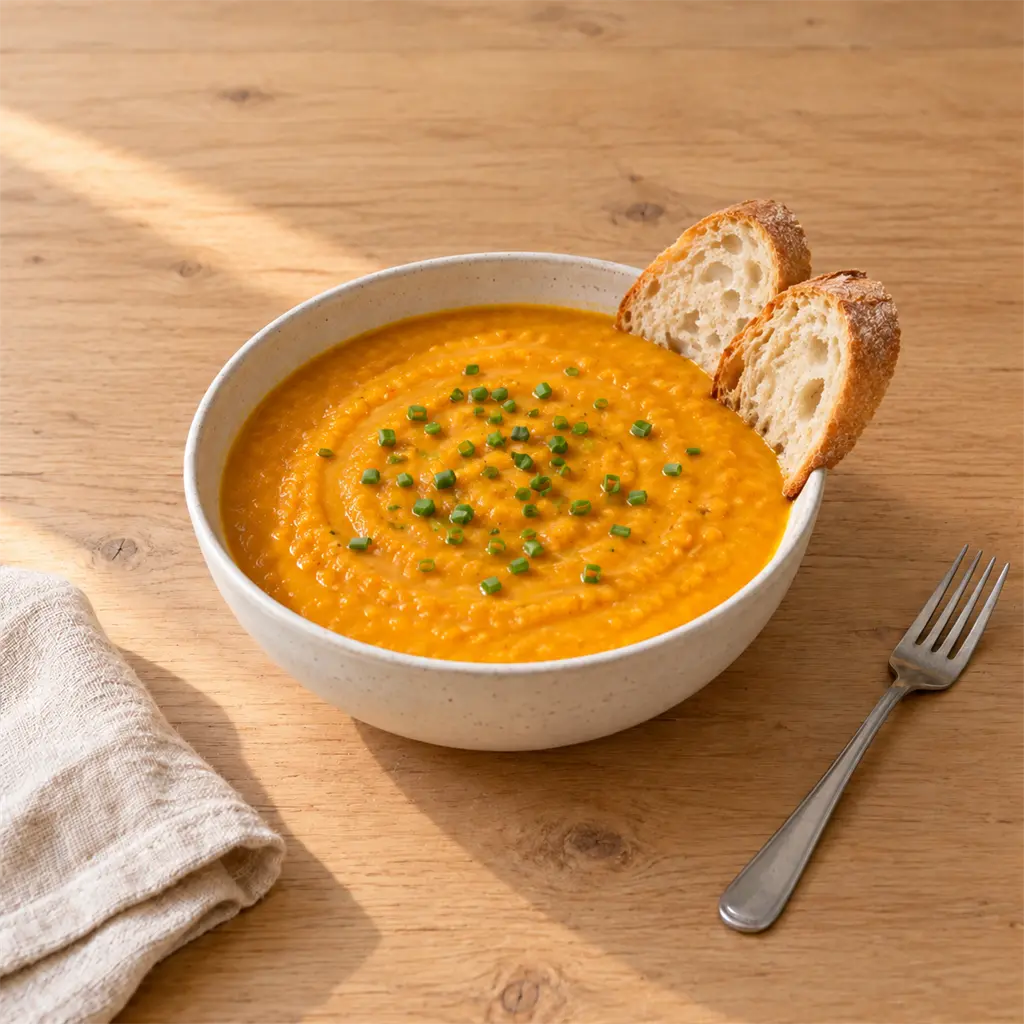 Velouté de carottes aux lentilles corail et au citron