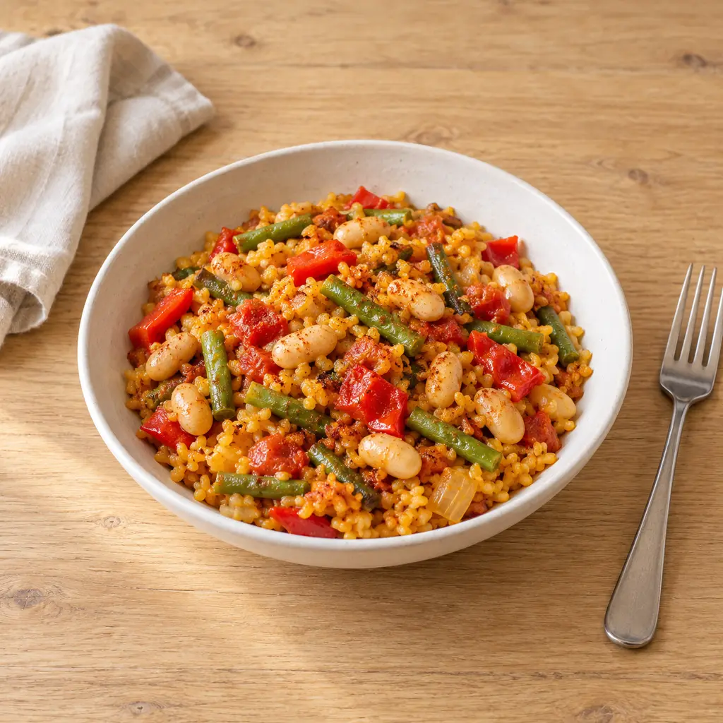 Paella de légumes aux haricots blancs et paprika fumé