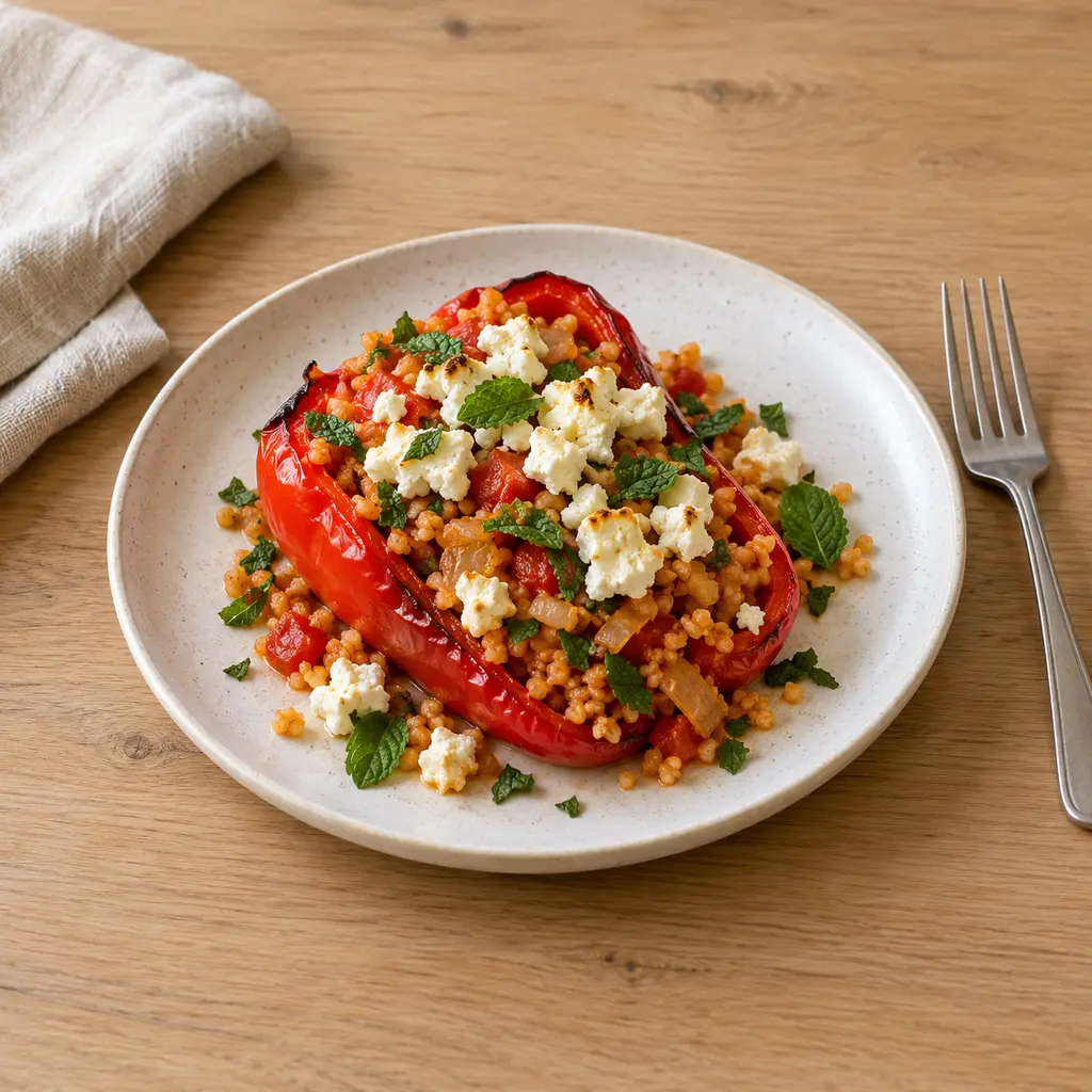 Poivrons farcis au boulgour, feta et menthe
