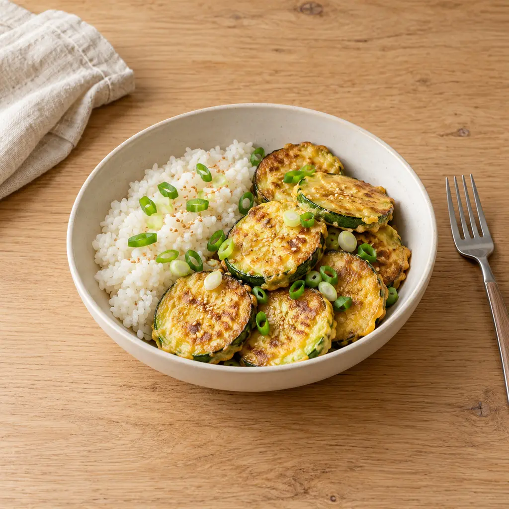 Galettes coréennes aux courgettes (hobak jeon), sauce soja vinaigrée