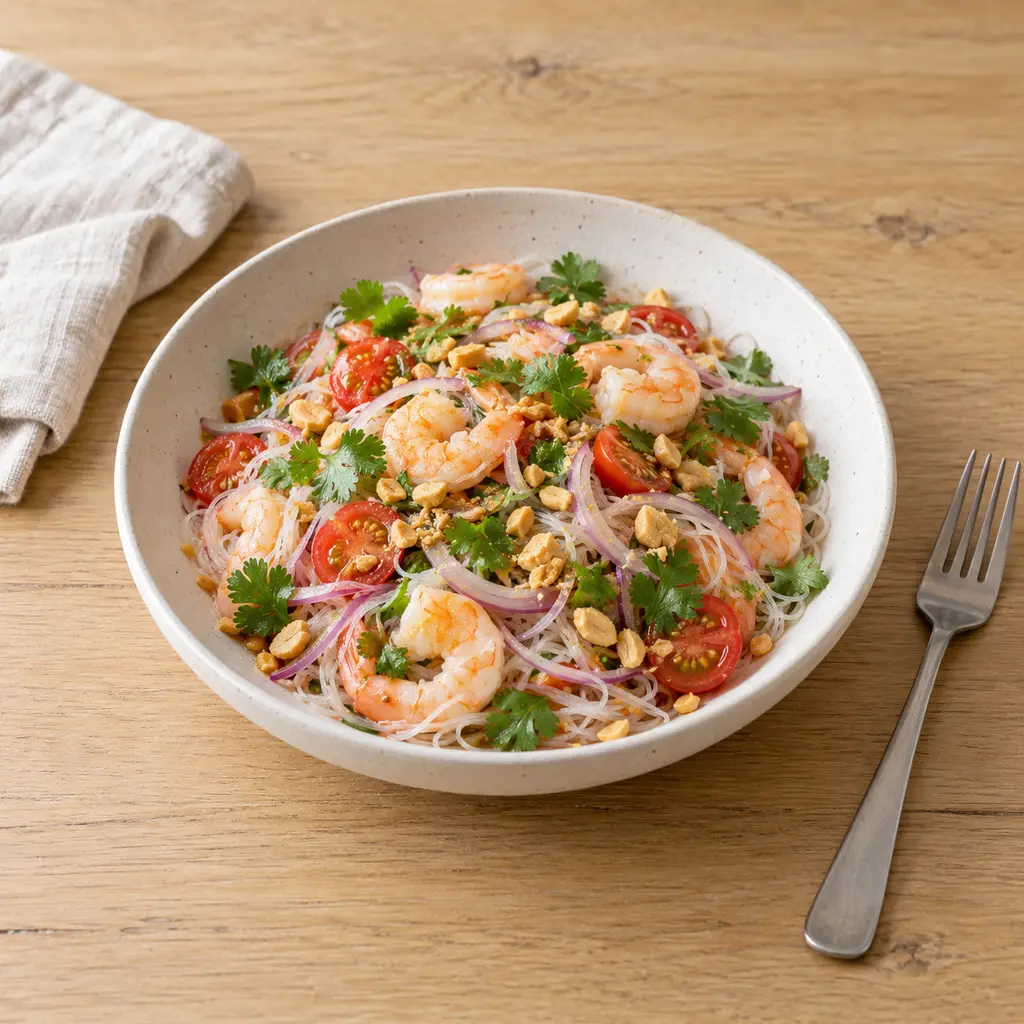 Salade thaïe de vermicelles aux crevettes (yum woon sen)