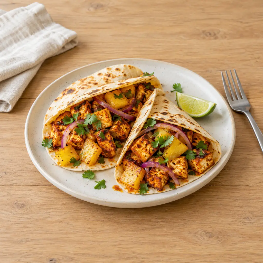 Tacos al pastor au tofu et à l'ananas rôti