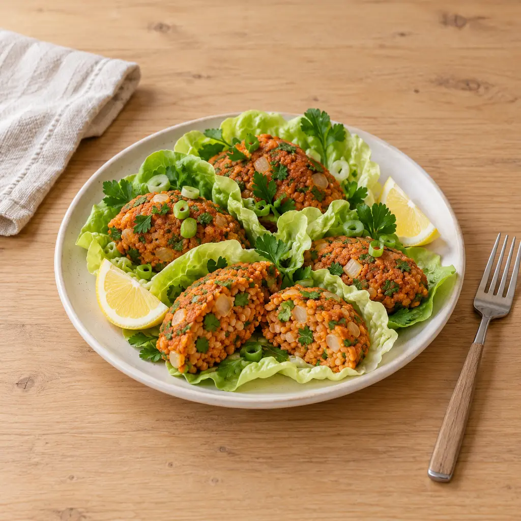 Bouchées turques de lentilles corail et boulgour en feuilles de salade (mercimek köftesi)