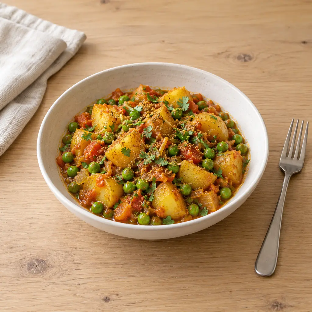 Aloo matar, curry de pommes de terre nouvelles et petits pois