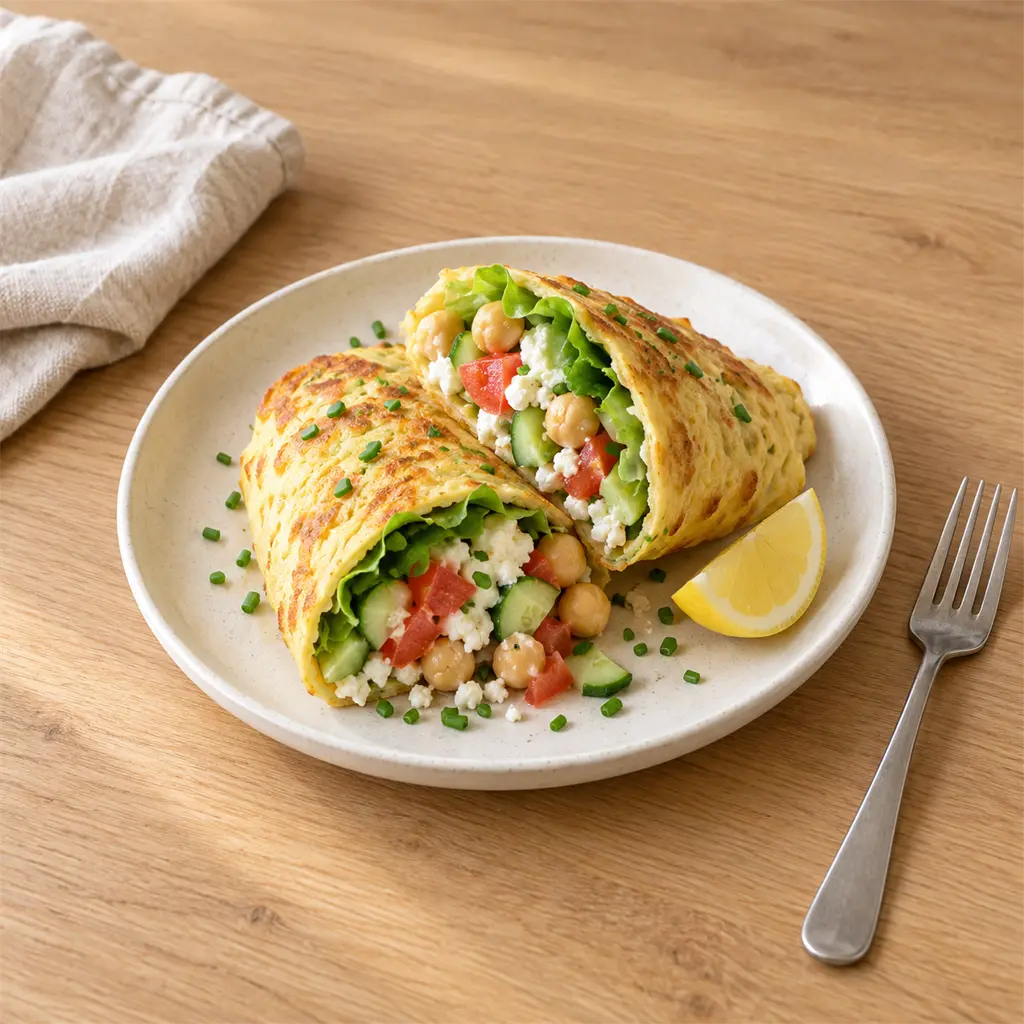 Wraps au cottage cheese cuits au four, crudités et pois chiches