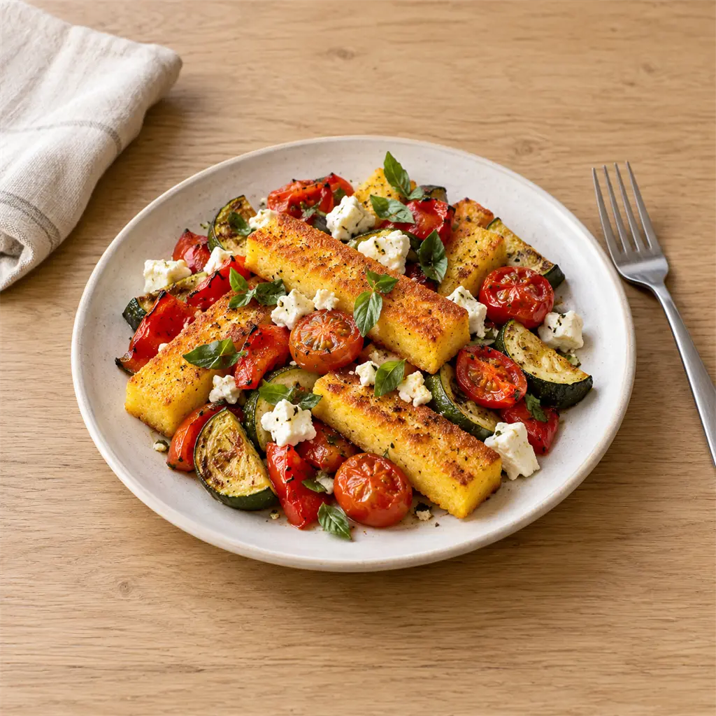 Polenta grillée, légumes du soleil rôtis et feta