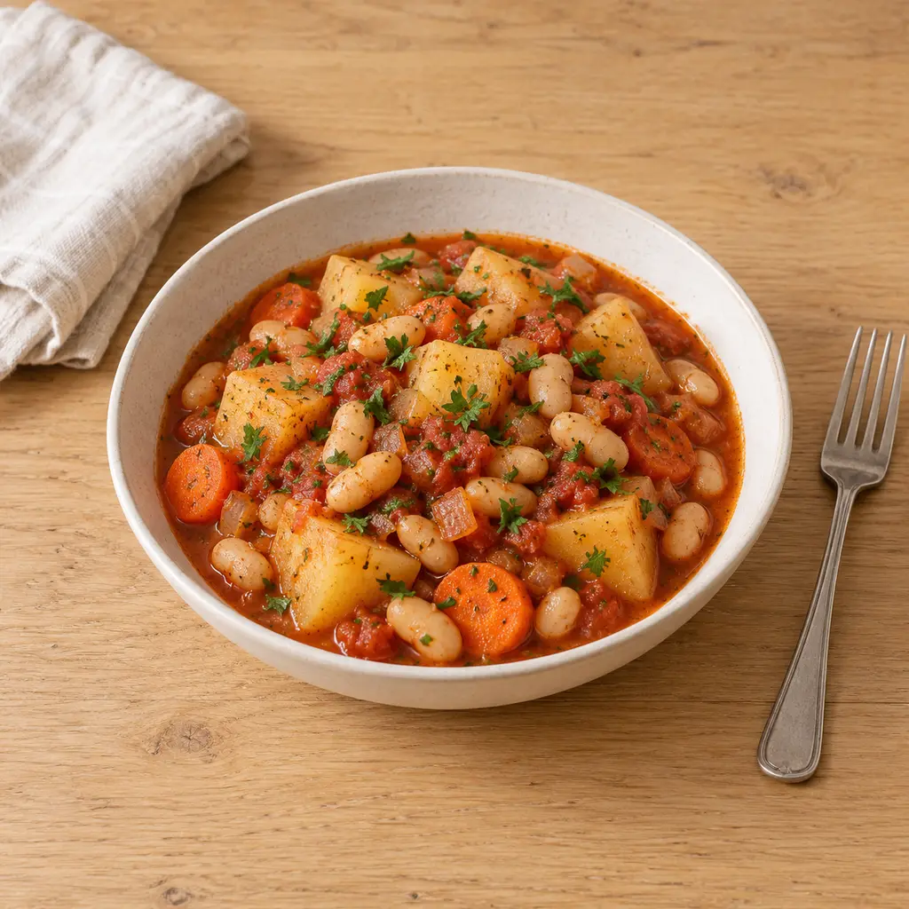 Ragoût de pommes de terre, haricots blancs et carottes au paprika fumé